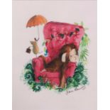 Claire Alexander (British, 21st Century), Red Chair, signed and dated 2015 l.r., watercolour, 35