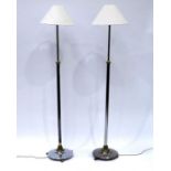 A pair of vintage nickel and brass library floor lamps, circa 1930s, telescopic height adjustable,
