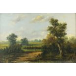 William Borough (British, late 19th Century), a pastoral landscape with trees, cattle and a