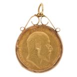 An Edward VII gold sovereign coin pendant