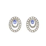 A pair of 9ct gold tanzanite and diamond stud earrings