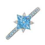 An 18ct gold blue topaz and diamond cluster ring