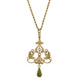 An Edwardian gold, peridot and pearl necklace