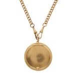 An Art Deco 9ct gold powder compact, with Albert chain