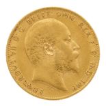 An Edward VII gold sovereign coin, dated 1903