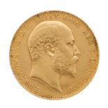 An Edward VII gold sovereign coin, dated 1910