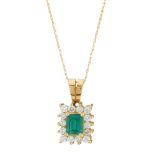 An 18ct gold emerald and diamond pendant, with chain