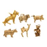 Six 9ct gold novelty animal charms