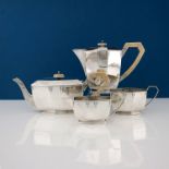 An Art Deco silver four piece teaset, Edward Viner, London 1934