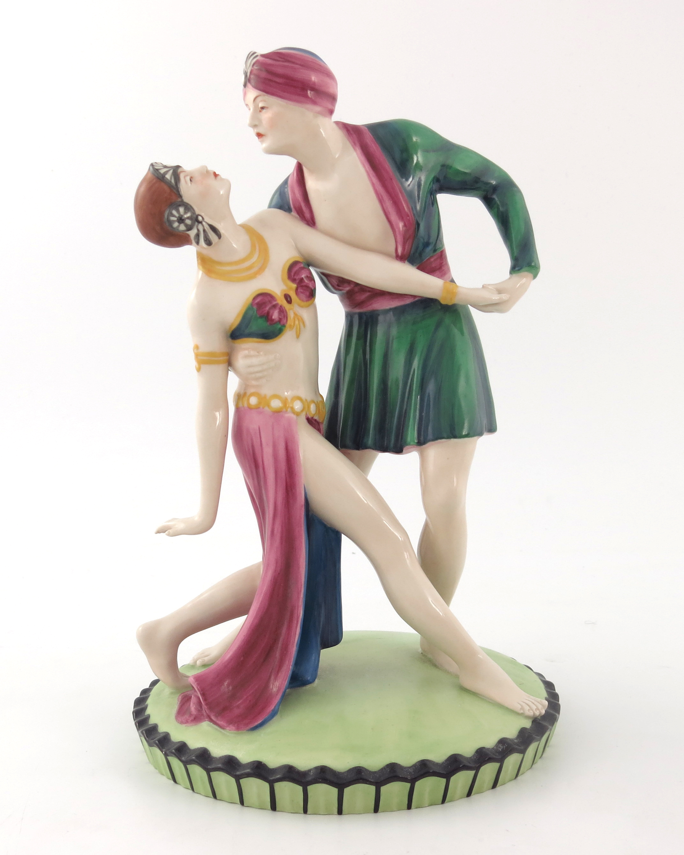 Royal Dux, an Art Deco figure group, Rudolph Valentino and Vilma Bank