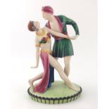 Royal Dux, an Art Deco figure group, Rudolph Valentino and Vilma Bank
