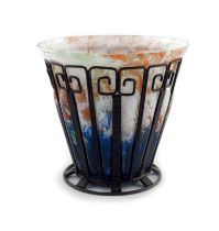Louis Maorelle for Daum, an Art Deco glass and wrought iron vase