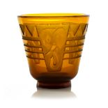 Muller Freres, a relief carved amber glass vase