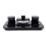 An Art Deco black marble and chrome twin inkwell desk stand