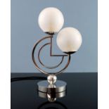 An Art Deco chrome and frosted glass double light table lamp