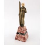 Louis Sosson, Skier, an Art Deco gilt bronze and ivory figure