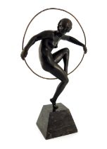 Marcel Bouraine, Danseuse au Cerceau, an Art Deco bronze figure of a nude dancer