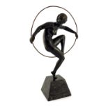 Marcel Bouraine, Danseuse au Cerceau, an Art Deco bronze figure of a nude dancer