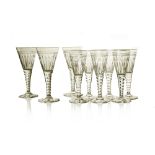 Ludwig Kny for Stuart, a part suite of Oleta Villiers Art Deco cut glass wine glasses