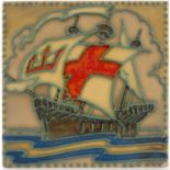 Edmund Kent for Pilkington, an Art Deco tubelined galleon tile