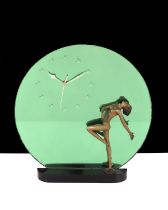 Josef Lorenzl, an Art Deco gilt patinated bronze and green mirored glass clock