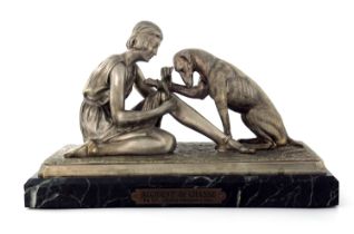 Demetre Chiparus, Accident de Chasse, an Art Deco silvered bronze figure group