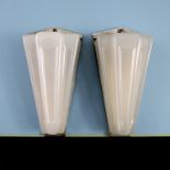 A pair of Art Deco milk glass and chrome wall lights