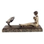 Jacques Villeneuve, Woman and Goat, an Art Deco silvered bronze figure group