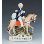 A Staffordshire figure of Sir Colin Campbell, circa , modelled on horseback, his hat resting beside