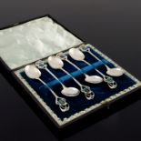 Archibald Knox for Liberty and Co., six Arts and Crafts Cymric silver and enamelled teaspoons