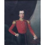 British School, mid 19th Century, portrait of a Military Officer, half-length standing wearing red