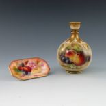 Ricketts for Royal Worcester, a fruit painted vase and a pin dish