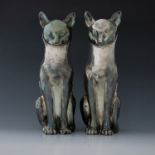 A pair of silver encased cat figures, modelled seated upright, hallmarked for Camelot Silverware