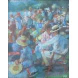 Mark Rowbotham (British, 1959), Henley Party, signed with initials l.r., pastel, 31 by 25cm, framed.