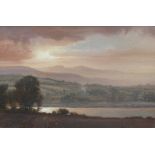 Kenneth Denton (British, 1932), Sundown, Brecon, signed l.r., titled and signed verso, oil on board,