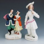 A Staffordshire figure group titled 'La Polka', circa 1850, modelled as a man and a woman dancing in