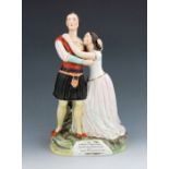 A Staffordshire figure group of Charlotte and Susan Cushman as Romeo and Juliet, circa 1850, the cou