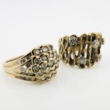 A 9ct gold five stone diamond ring, open work bark textured design