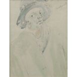Vera Bassett (British, 1912-1997), woman in a hat smoking, signed u.r., pencil and watercolour, 40
