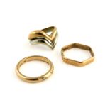 Three 9ct yellow and white gold rings