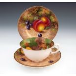 Freeman et al for Royal Worcester, a fruit painted tea trio