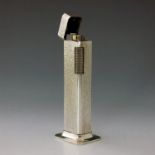 Dunhill, London, a Tallboy white metal table lighter, bark textured, 11cm high