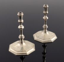 A pair of Elizabeth II cast silver taper sticks, Wakely and Wheeler, London 1967