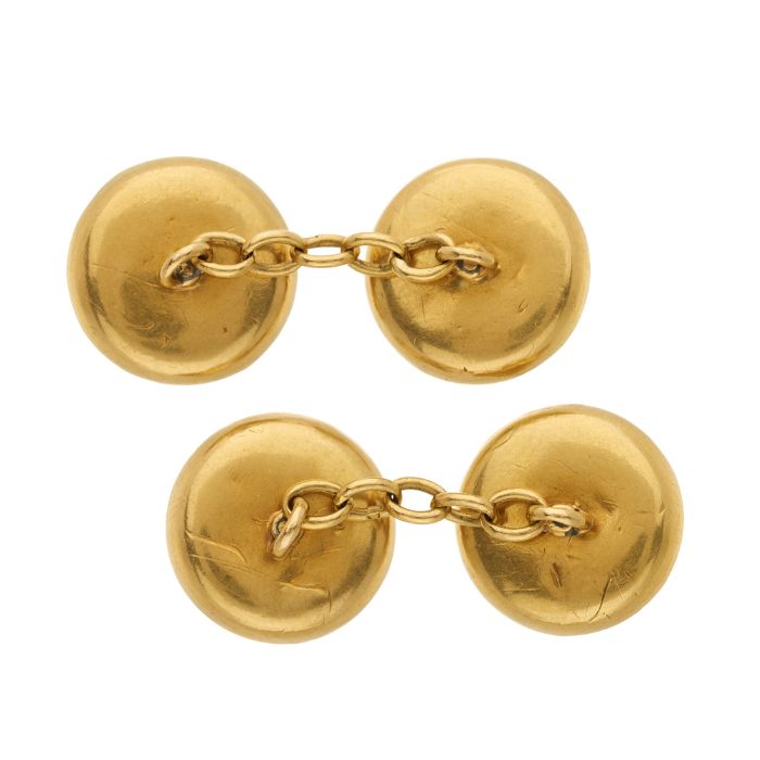 A pair of mid 20th century gold, mother-of-pearl and pink sapphire cufflinks - Image 2 of 2