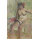Alex Koolman (British, 1907-1998), seated nude, oil on board, 30.5 by 20.5cm, framed
