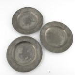 A set of three pewter 'Newbury Corporation' plain rim plates by Hellier Perchard of London, worked