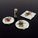 An Elizabeth II silver and enamelled vanity set, Walker and Hall, Birmingham 1961