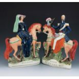 A pair of Staffordshire equestrian figures of the Duke and Duchess of Cambridge, circa 1860, modelle