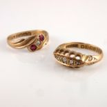 An 18ct yellow gold three stone diamond and ruby ring