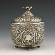 An Indian Kutch silver box and cover, or tea caddy